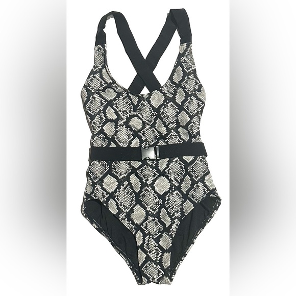 Michael Kors Women's One Piece Bathing Suit Size 4 Black Snake Skin Design - Picture 1 of 13